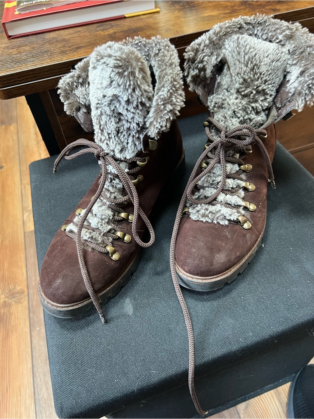 Esprit Brown Faux-Fur Lace-Up Winter Boots